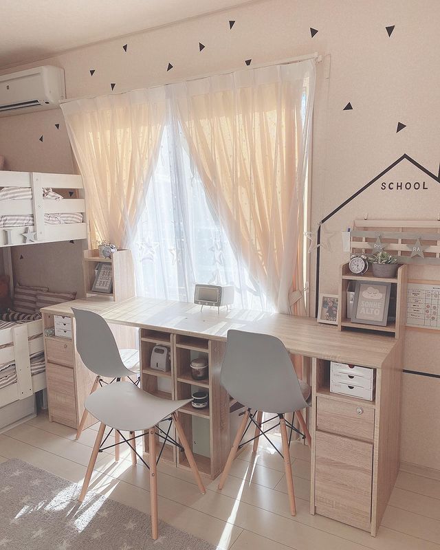 2人用学習机(幅100cm) ツインデスク 本棚・サイドラック付き 子供部屋 