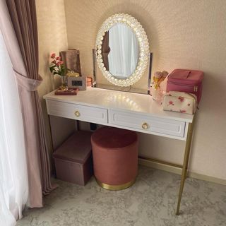 デスクチェアセット(幅98.5cm) 大人可愛いゴールド脚の