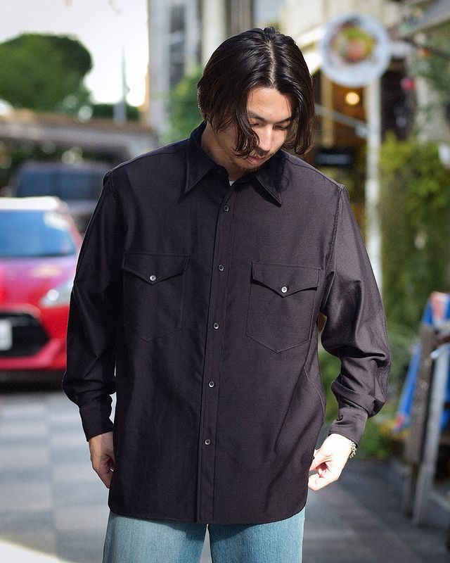 COMOLI (コモリ) ウールビエラ スキッパーシャツ [CHARCOAL] - トップス