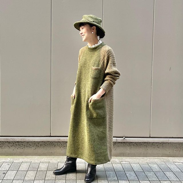 45Rシェットランドツイードニットのドレス: WOMEN|45R