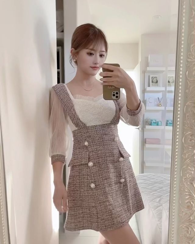 キャバドレス 韓国ドレス フラワーレースドッキングサロペットフレア袖 