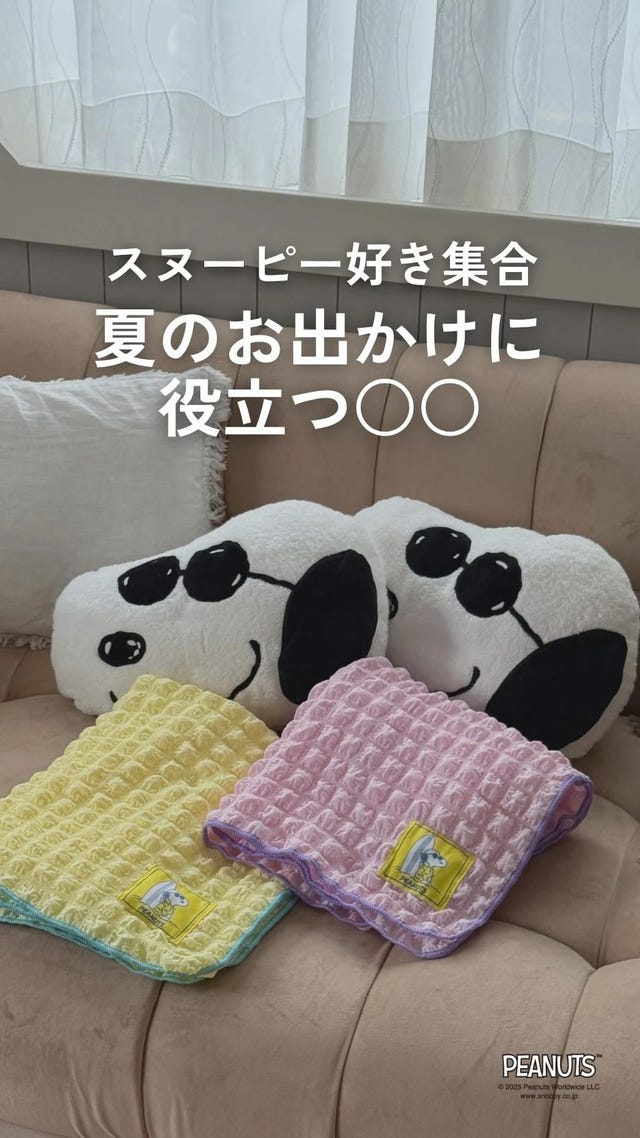 ピーナッツ クッション in ブランケット(ひざ掛け：約100×70cm